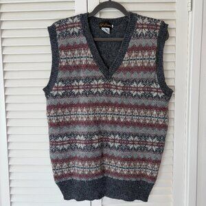 Loft & Brownstone men's vest fair isle grey wool large v-neck *runs small*